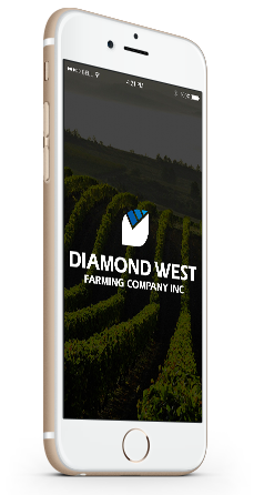 A white mobile phone with Diamond West Farming Company Inc.